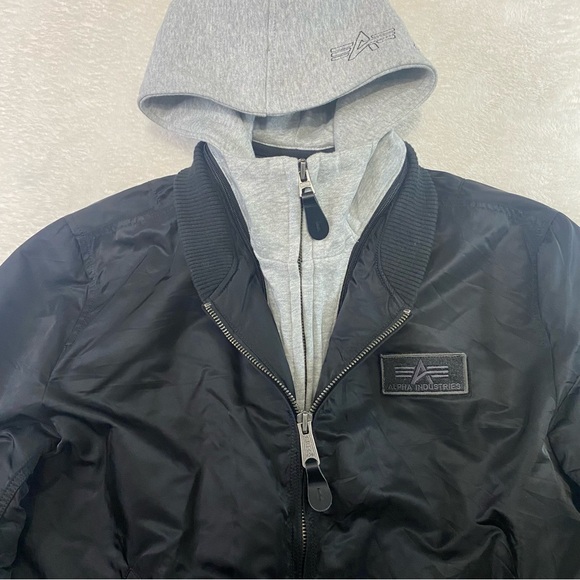 Alpha Industries MA-1 Flight Bomber Jacket Mens XXL Black D-Tec Hooded Spellout - Picture 7 of 14